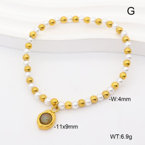 6B3002469abol-908  18K PVD Resin Imitation Pearls  Stainless Steel Bracelet