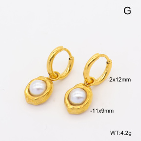 6E3002879abol-908  316 Pin 18K PVD Resin Imitation Pearls  Stainless Steel Earrings