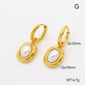 6E3002880bvpl-908  316 Pin 18K PVD Resin Imitation Pearls  Stainless Steel Earrings