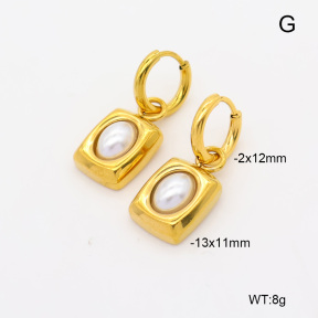 6E3002881bvpl-908  316 Pin 18K PVD Resin Imitation Pearls  Stainless Steel Earrings