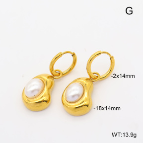6E3002882bvpl-908  316 Pin 18K PVD Resin Imitation Pearls  Stainless Steel Earrings