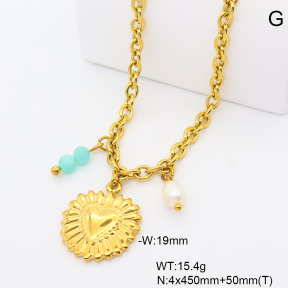 6N3002079abol-908  18K PVD Cultured Freshwater Pearls & Amazonite  Stainless Steel Necklace