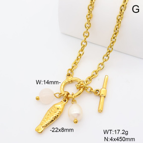 6N3002089vhhl-908  18K PVD Cultured Freshwater Pearls & Rose Quartz  Stainless Steel Necklace