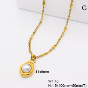 6N3002093vbmb-908  18K PVD Resin Imitation Pearls  Stainless Steel Necklace