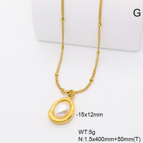 6N3002094bbml-908  18K PVD Resin Imitation Pearls  Stainless Steel Necklace