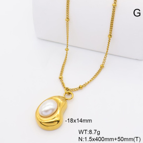6N3002095bbml-908  18K PVD Resin Imitation Pearls  Stainless Steel Necklace