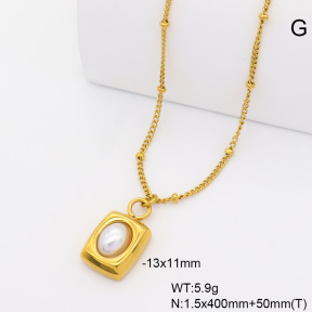 6N3002096bbml-908  18K PVD Resin Imitation Pearls  Stainless Steel Necklace