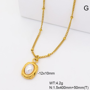 6N3002098bbml-908  18K PVD Resin Imitation Pearls  Stainless Steel Necklace