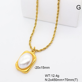 6N3002099bbov-908  18K PVD Resin Imitation Pearls  Stainless Steel Necklace