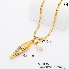 6N4004800abol-908  18K PVD Cultured Freshwater Pearls & Czech Stones  Stainless Steel Necklace