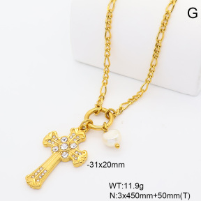 6N4004802bbov-908  18K PVD Cultured Freshwater Pearls & Czech Stones  Stainless Steel Necklace