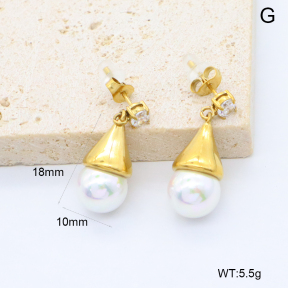 GEE003005bhia-066  316 Pin 18K PVD Zircon & Shell Bead,Handmade Polished  Stainless Steel Earrings  BC24040157E