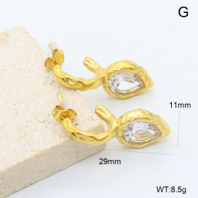 GEE003105bhia-066  316 Pin 18K PVD Zircon,Handmade Polished  Stainless Steel Earrings  BC26050339E-WT