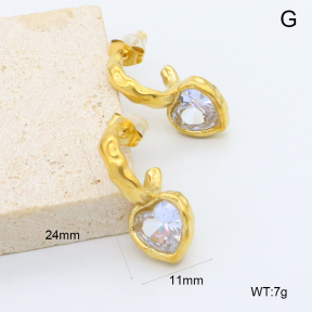 GEE003107bhia-066  316 Pin 18K PVD Zircon,Handmade Polished  Stainless Steel Earrings  BC26050340E-WT