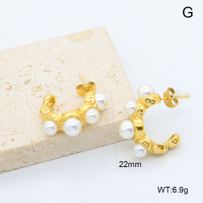 GEE003123bhia-066  316 Pin 18K PVD Resin Imitation Pearls,Handmade Polished  Stainless Steel Earrings  BC26050341E-P