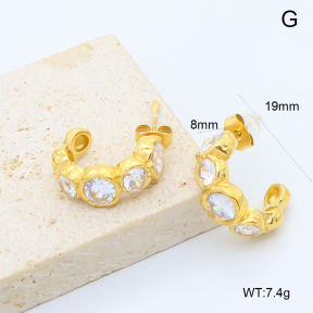 GEE003125bhia-066  316 Pin 18K PVD Zircon,Handmade Polished  Stainless Steel Earrings  BC26050341E-WT