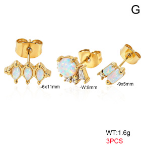 6E4004739aiko-900  316 SS 18K PVD Ear Stacking Czech Stones & Synthetic Opal,Handmade Polished  Stainless Steel Earrings