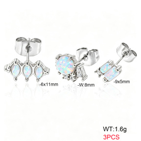 6E4004740bibo-900  316 SS Ear Stacking Czech Stones & Synthetic Opal,Handmade Polished  Stainless Steel Earrings