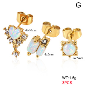 6E4004741aikl-900  316 SS 18K PVD Ear Stacking Czech Stones & Synthetic Opal,Handmade Polished  Stainless Steel Earrings