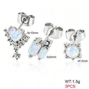 6E4004742bihl-900  316 SS Ear Stacking Czech Stones & Synthetic Opal,Handmade Polished  Stainless Steel Earrings