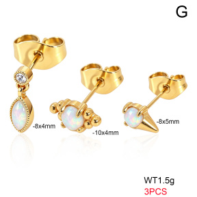 6E4004743biib-900  316 SS 18K PVD Ear Stacking Czech Stones & Synthetic Opal,Handmade Polished  Stainless Steel Earrings