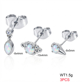 6E4004744ahpv-900  316 SS Ear Stacking Czech Stones & Synthetic Opal,Handmade Polished  Stainless Steel Earrings