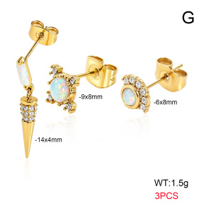 6E4004745vina-900  316 SS 18K PVD Ear Stacking Czech Stones & Synthetic Opal,Handmade Polished  Stainless Steel Earrings