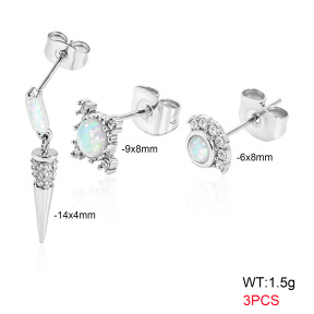 6E4004746bika-900  316 SS Ear Stacking Czech Stones & Synthetic Opal,Handmade Polished  Stainless Steel Earrings