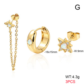 6E4004747viij-900  316 SS 18K PVD Ear Stacking Czech Stones & Synthetic Opal,Handmade Polished  Stainless Steel Earrings