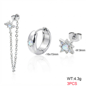 6E4004748vhpj-900  316 SS Ear Stacking Czech Stones & Synthetic Opal,Handmade Polished  Stainless Steel Earrings