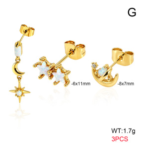 6E4004749aiml-900  316 SS 18K PVD Ear Stacking Czech Stones & Synthetic Opal,Handmade Polished  Stainless Steel Earrings
