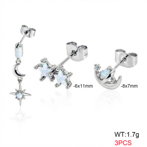 6E4004750bijl-900  316 SS Ear Stacking Czech Stones & Synthetic Opal,Handmade Polished  Stainless Steel Earrings