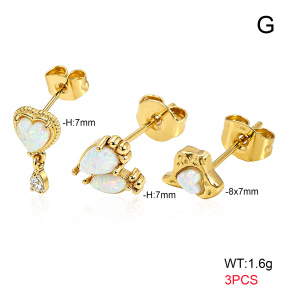 6E4004751aiko-900  316 SS 18K PVD Ear Stacking Czech Stones & Synthetic Opal,Handmade Polished  Stainless Steel Earrings