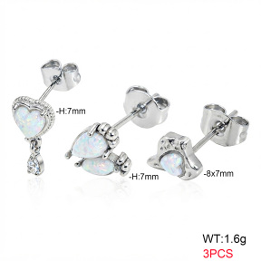 6E4004752biho-900  316 SS Ear Stacking Czech Stones & Synthetic Opal,Handmade Polished  Stainless Steel Earrings
