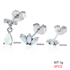 6E4004754biho-900  316 SS Ear Stacking Czech Stones & Synthetic Opal,Handmade Polished  Stainless Steel Earrings
