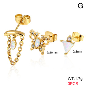 6E4004755aikj-900  316 SS 18K PVD Ear Stacking Czech Stones & Synthetic Opal,Handmade Polished  Stainless Steel Earrings