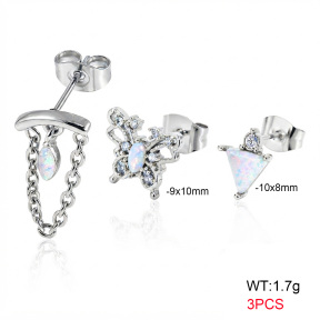 6E4004756bihj-900  316 SS Ear Stacking Czech Stones & Synthetic Opal,Handmade Polished  Stainless Steel Earrings