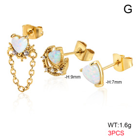 6E4004757bijl-900  316 SS 18K PVD Ear Stacking Czech Stones & Synthetic Opal,Handmade Polished  Stainless Steel Earrings