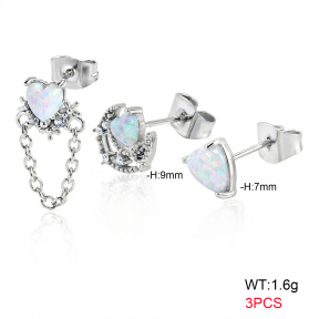 6E4004758vivl-900  316 SS Ear Stacking Czech Stones & Synthetic Opal,Handmade Polished  Stainless Steel Earrings
