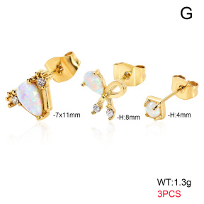 6E4004759aiik-900  316 SS 18K PVD Ear Stacking Czech Stones & Synthetic Opal,Handmade Polished  Stainless Steel Earrings
