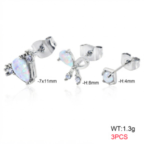 6E4004760vhpk-900  316 SS Ear Stacking Czech Stones & Synthetic Opal,Handmade Polished  Stainless Steel Earrings