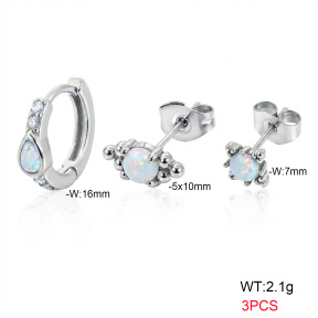 6E4004762vhol-900  316 SS Ear Stacking Czech Stones & Synthetic Opal,Handmade Polished  Stainless Steel Earrings