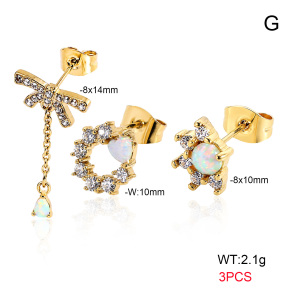 6E4004763aikl-900  316 SS 18K PVD Ear Stacking Czech Stones & Synthetic Opal,Handmade Polished  Stainless Steel Earrings