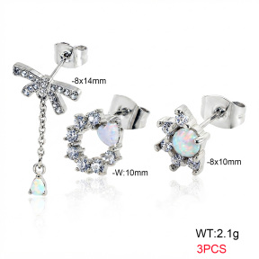 6E4004764bihl-900  316 SS Ear Stacking Czech Stones & Synthetic Opal,Handmade Polished  Stainless Steel Earrings