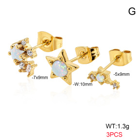 6E4004765aiil-900  316 SS 18K PVD Ear Stacking Czech Stones & Synthetic Opal,Handmade Polished  Stainless Steel Earrings