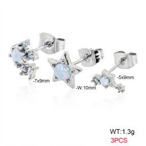 6E4004766aivb-900  316 SS Ear Stacking Czech Stones & Synthetic Opal,Handmade Polished  Stainless Steel Earrings