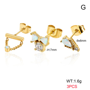 6E4004767aijj-900  316 SS 18K PVD Ear Stacking Czech Stones & Synthetic Opal,Handmade Polished  Stainless Steel Earrings