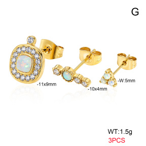 6E4004769aikk-900  316 SS 18K PVD Ear Stacking Czech Stones & Synthetic Opal,Handmade Polished  Stainless Steel Earrings