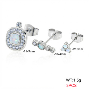 6E4004770bihk-900  316 SS Ear Stacking Czech Stones & Synthetic Opal,Handmade Polished  Stainless Steel Earrings
