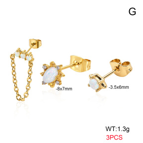 6E4004771biib-900  316 SS 18K PVD Ear Stacking Czech Stones & Synthetic Opal,Handmade Polished  Stainless Steel Earrings